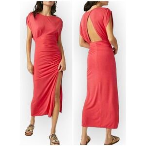 Free People Red Maxi‎ Sz M Dress Ruched Sleeveless Open Back Party Cocktail Gown